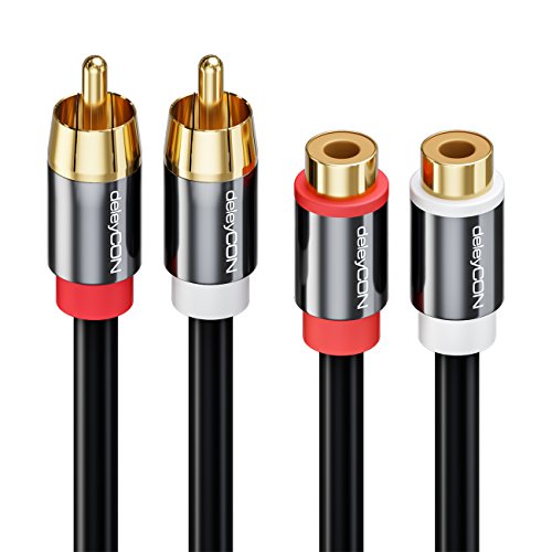 deleyCON 7,5m Cinch Extensión RCA Extensión Cable de Audio Estéreo Enchufe RCA 2x para 2x Conector RCA Enchufes de Metal Chapado en Oro - Negro