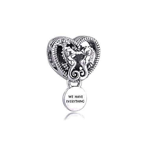 Desconocido JCaleydo - Corazón Caballitos de Mar Plata de Ley 925 con *Caja Regalo* Compatible con Pulsera Pandora