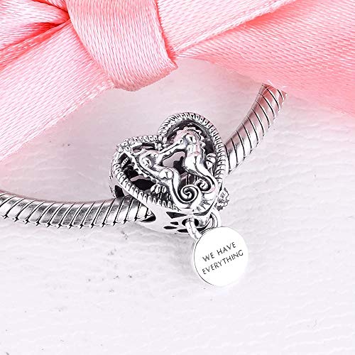 Desconocido JCaleydo - Corazón Caballitos de Mar Plata de Ley 925 con *Caja Regalo* Compatible con Pulsera Pandora