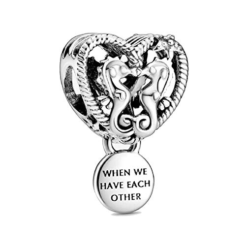 Desconocido JCaleydo - Corazón Caballitos de Mar Plata de Ley 925 con *Caja Regalo* Compatible con Pulsera Pandora