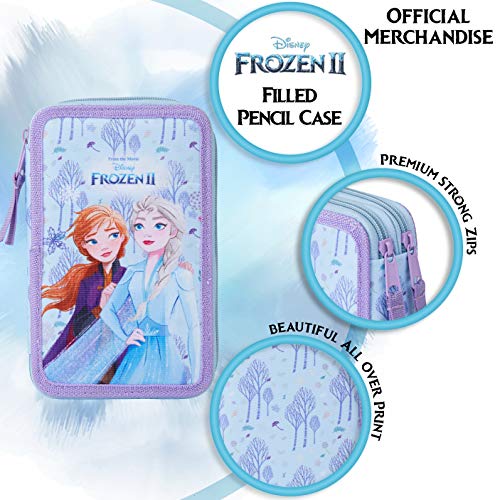 Disney Frozen 2 Estuche Escolar, Con Material Escolar de Anna y Elsa, Estuches Escolares 2 Compartimentos con Lapices Colores Rotuladores, Regalos Para Niñas