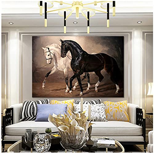 Dos imágenes de caballos corriendo para impresiones de paredes y carteles pintura de lienzo de animales decoraciones artísticas de pared de caballo blanco y negro