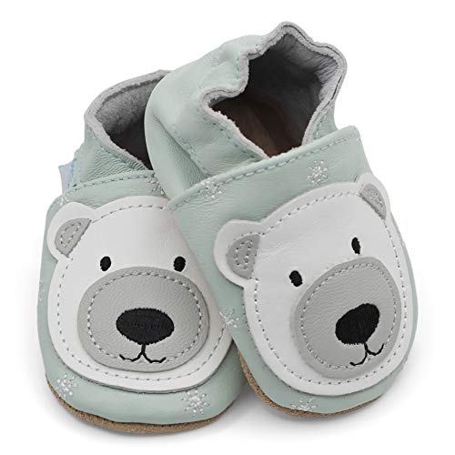 Dotty Fish Zapatos de Cuero Suave para bebés. Antideslizante. Oso Polar Azul Hielo. 2-3 Años (25 EU)