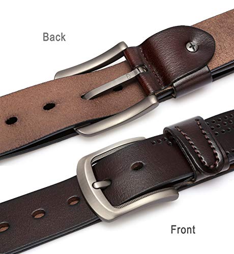 DOVAVA Cinturón de Cuero para Hombre,Cinturón de Cuero para Hombres, Adecuado para Uso Informal, Formal y de Negocios (Marrón 2001, 135 cm (42"-46"))