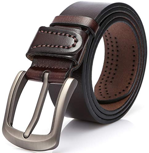 DOVAVA Cinturón de Cuero para Hombre,Cinturón de Cuero para Hombres, Adecuado para Uso Informal, Formal y de Negocios (Marrón 2001, 135 cm (42"-46"))