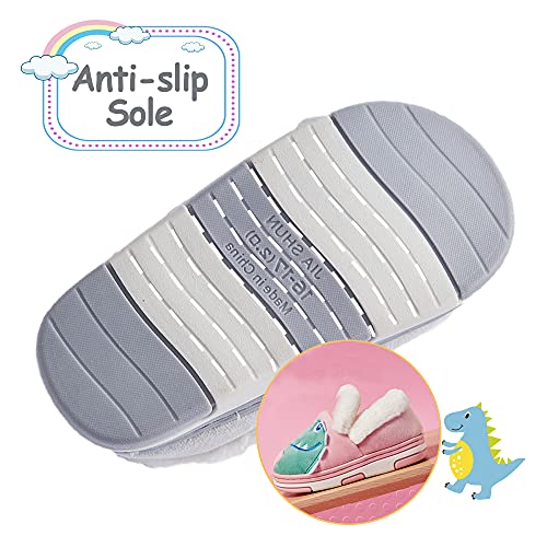 Drecage Zapatillas de Estar por Casa para Niñas Niños Invierno Peluche Pantuflas de Dinosaurio,Antideslizantes Zapatillas Niños 24/25 EU(Tamaño de la Etiqueta 18-19)