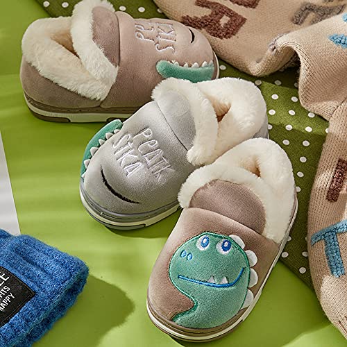 Drecage Zapatillas de Estar por Casa para Niñas Niños Invierno Peluche Pantuflas de Dinosaurio,Antideslizantes Zapatillas Niños 24/25 EU(Tamaño de la Etiqueta 18-19)