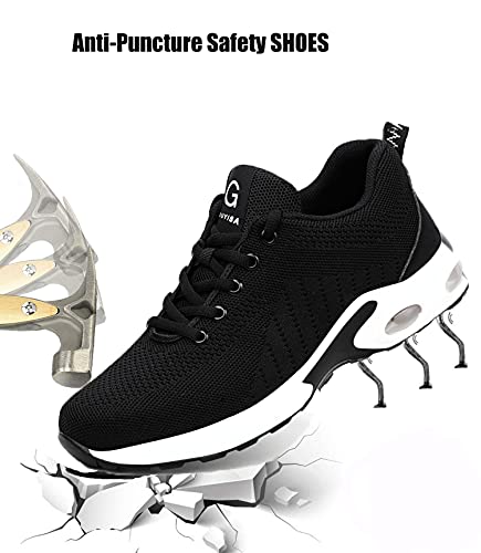 Drecage Zapatos de seguridad con puntera de acero, a prueba de pinchazos y absorción de golpes, botas de trabajo para hombre y mujer, ligeras y antideslizantes, color Blanco, talla 42 1/3 EU