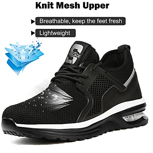 Drecage Zapatos de seguridad con puntera de acero, a prueba de pinchazos y absorción de golpes, botas de trabajo para hombre y mujer, ligeras y antideslizantes, 2096 Blackwhite, 44 EU