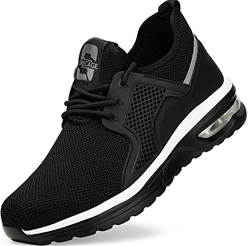 Drecage Zapatos de seguridad con puntera de acero, a prueba de pinchazos y absorción de golpes, botas de trabajo para hombre y mujer, ligeras y antideslizantes, 2096 Blackwhite, 44 EU