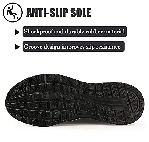 Drecage Zapatos de seguridad con puntera de acero, a prueba de pinchazos y absorción de golpes, botas de trabajo para hombre y mujer, ligeras y antideslizantes, 2096 Blackwhite, 44 EU
