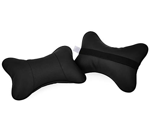 DSstyles almohada para asiento de coche para el cuello, 2 piezas, piel sintética, cojín negro, 28 x 18