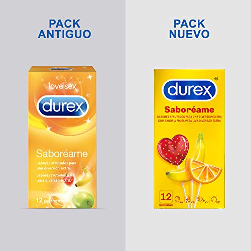 Durex Preservativos Saboreame con Sabores Afrutados - Fresa, Plátano, Naranja y Manzana - 12 condones