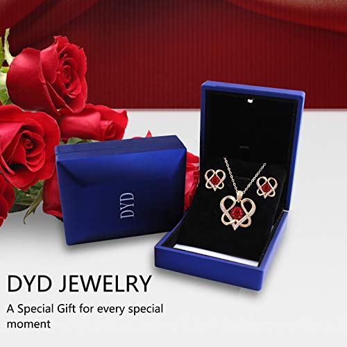 DYD S925 Plata Conjunto Joyas Oro para Mujer, Colgante Corazon Conjunto Pendientes y Collar de Cumpleaños Regalos Navidad, Aniversario, Rojo