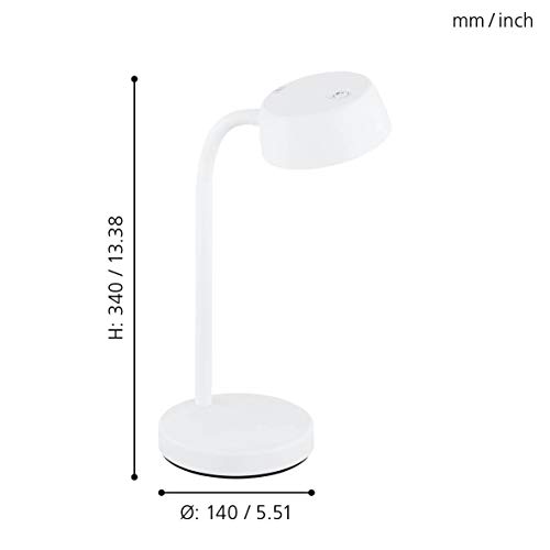 EGLO Lámpara de mesa LED Cabales, 1 lámpara de mesa moderna de plástico, lámpara de salón en color blanco, lámpara con interruptor basculante, blanco cálido