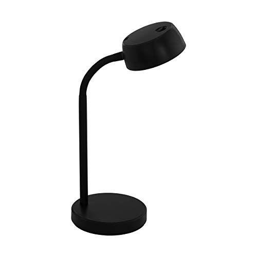 EGLO Lámpara de mesa LED Cabales, 1 lámpara de mesa moderna de plástico, lámpara de salón en negro, lámpara con interruptor basculante, luz blanca cálida