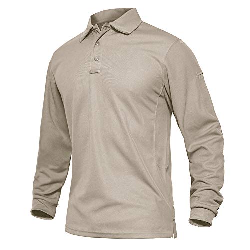 EKLENTSON Hombre Camisas - Polos de Golf de Manga Larga Casuales y Ligeros Camisas de Deporte Militar Caqui Talla 2XL