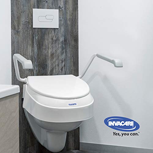 Elevador de WC con reposabrazos abatibles y ajustables | Ajustable en 3 alturas (6, 10 y 15 cm) | Color blanco y gris | Invacare