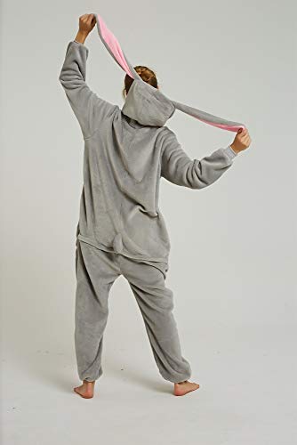 Emmarcon - Pijama Kigurumi - Pijama modelo animalito - Mono enterizo - Ideal incluso como disfraz de Halloween, para fiestas cosplay, etc - Pijama unisex para adulto Conejo gris XL
