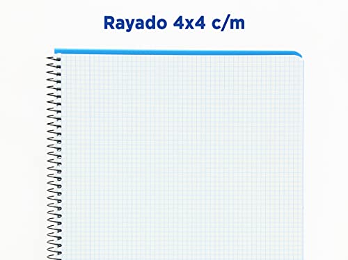 Enri, Cuaderno A4 (Folio), cuadrícula 4x4, tapa plástico, 80 hojas, pack de 5 unidades, colores aleatorios