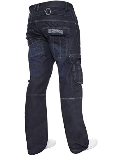 Enzo - Pantalones vaqueros de combate para hombre, estilo casual, de trabajo, todos los tamaños de cintura Azul Oscuro Stonewash 48S