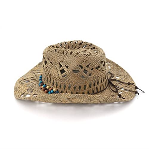 ERCZYO Sombrero de Vaquero de Paja de Rafia Natural Mujer Hombre Tejido a Mano Sombreros de Vaquero for la señora de la Borla Sombreros Occidentales del Verano L3