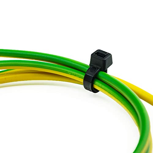 ERKO 100 unidades de bridas para cables profesionales 400 x 7,6 mm resistentes a la radiación UV soporte para cables Soporte de brida para cables en negro, resistente a temperatura