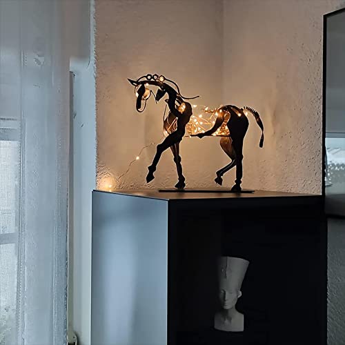 Estatua de Caballo Adonis, Estatua de Caballo de Metal de Arte Moderno, decoración de Caballo Hueca Hecha a Mano, con Cadena de luz LED para decoración de Chimenea de Escritorio en casa A/a