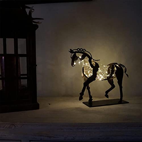 Estatua luminosa de metal de caballo, decoración de caballo hueco hecha a mano en 3D, adornos de estatua de caballo de metal artístico para el hogar, estantería, chimenea, oficina