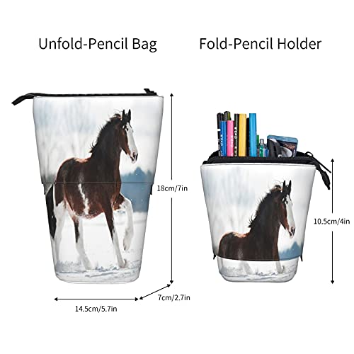 Estuche telescópico para lápices ，Caballo Clydesdale corre al galope en un camp， Porta lápices de pie Estuche para lápices Estuche para papelería Estuche con cremallera Estuche para cosméticos.