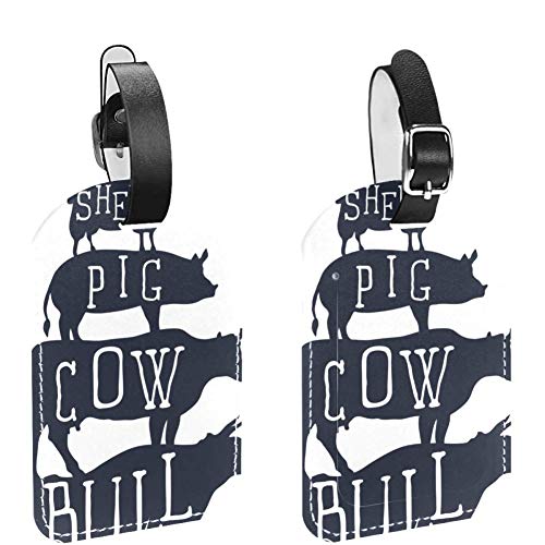 Etiquetas de equipaje de piel sintética con diseño de silueta de pollo, vaca y toro Multi01. 4.5x2.8in/11.4x7.1cm