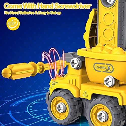 Excavadora Juguete TOYABI 5 En 1 DIY Desmontaje Vehículo De Construcción Robot Juguete Niño Niña Regalo de Cumpleaños de Navidad 3-8 Años