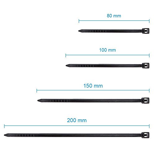Faburo 600 Piezas Bridas para Cables Negros, Cables Organizador 150 pcs x 80/100/150 / 200mm (600 pcs)