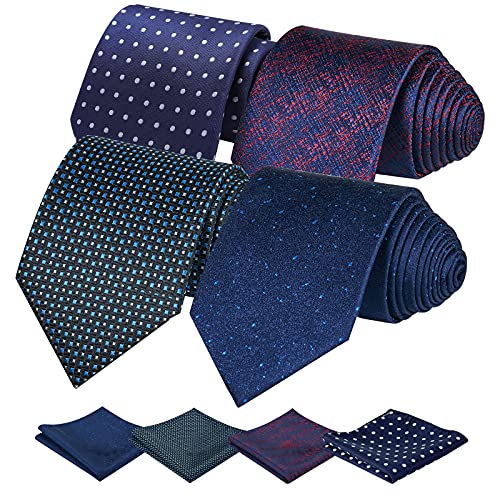 FAIMO Corbata Hombre Pañuelo Corbata Boda Conjunto Seda Pañuelo Negocio Elegante Estilo Casual Corbata(Negro + Azul + Rojo + Azul)