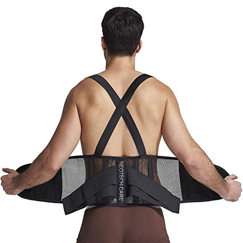 Faja para la espalda con tirantes, apoyo lumbar, cinturón de culturismo / halterofilia, entrenamiento, seguridad en el trabajo y postura - Marca Neotech Care (Talla XXL)