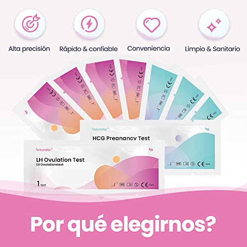 Femometer 20 test de ovulación y 5 test de embarazo ultrasensibles, Resultados Precisos con la App Reconocimiento de los Resultados de las Pruebas