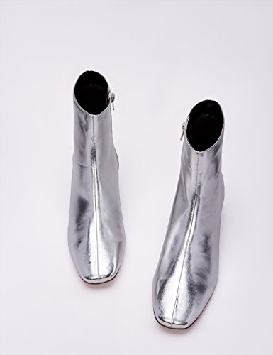 find. Botines con Puntera y Tacón Bajo Mujer, Plateado (Silver Silver), 41 EU