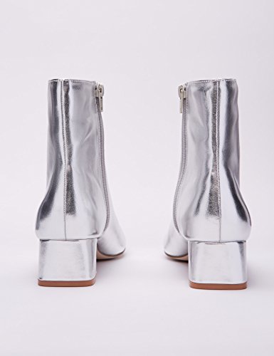 find. Botines con Puntera y Tacón Bajo Mujer, Plateado (Silver Silver), 41 EU