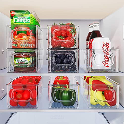 FINEW Juego de 8 cajas plásticas organizadoras de pequeña nevera – Práctico organizador de despensa – pequeño Organizador de congelador frigorífico – transparente para el frigorífico - sin BPA