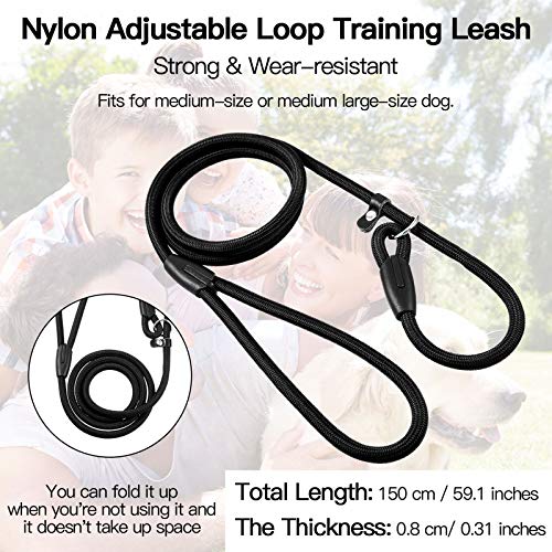 Frienda Cuerda para perros Correa de nailon ajustable para entrenamiento para mascotas, collar para entrenamiento de caminar, mascotas de 5 pies (negro)