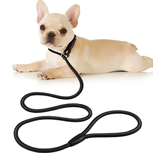 Frienda Cuerda para perros Correa de nailon ajustable para entrenamiento para mascotas, collar para entrenamiento de caminar, mascotas de 5 pies (negro)