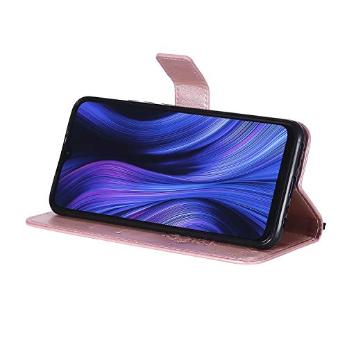 Funda de piel para teléfono Samsung Galaxy A12 5G, diseño de gato bajo árbol, plegable, resistente a los golpes, con tarjetero y correa, color oro rosa