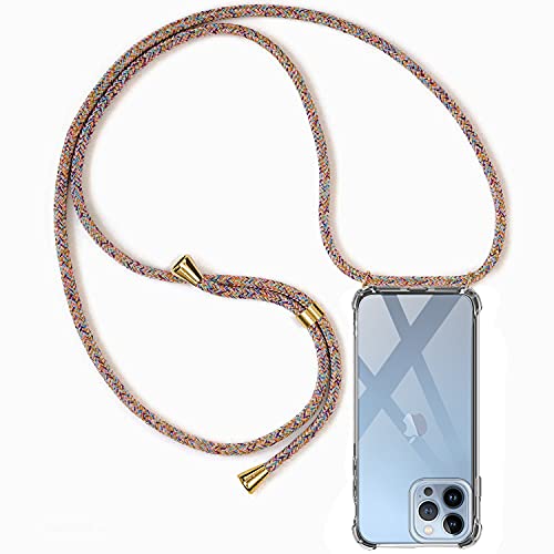 Funda para iPhone 13 Pro con Cuerda, Carcasa Transparente TPU Suave Silicona Case con Correa Colgante Ajustable Collar Correa de Cuello Cadena Cordón Anti-Choque Case for iPhone 13 Pro, Multicolor