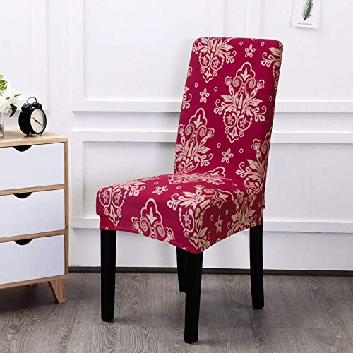 Fundas para sillas, Fundas para sillas elásticas Medallón Retro Europeo Floral Rojo Impresión 3D Spandex Fundas para sillas de Comedor Fundas extraíbles re P