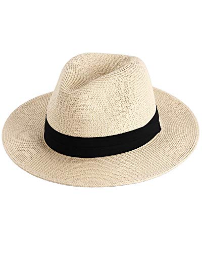 FURTALK Sombrero Panamá de Paja Playa Unisexo, Fedora Plegable con ala Ancha y Cinta UV UPF50+