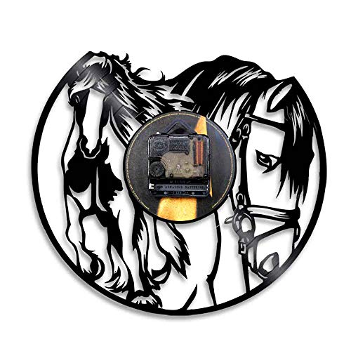 Galloping Horses Arte de la pared Diseño de interiores Reloj de pared Reloj con disco de vinilo Decoración para el hogar Mustang Wild Horse In The Wind Horse Gift Dia 30cm 7 colores Cambiables Wall
