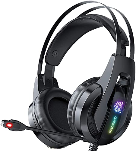 Galopar K16 Stereo Gaming Headset para PS4/5 PC Xbox One, Auriculares con cancelación de Ruido con micrófono, Sonido Envolvente 7.1,Orejeras de Memoria Suave con luz LED.