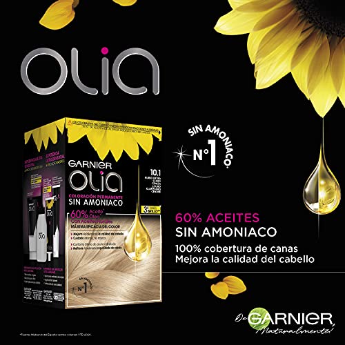 Garnier Olia - Pack de 3 coloración permanente sin amoniaco para un olor agradable con aceites florales de origen natural, color tono 10.1 rubio extra claro ceniza