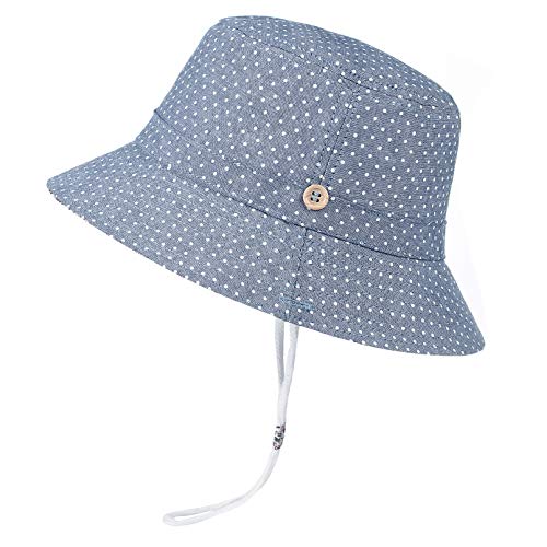 GEMVIE Niños Sombrero Pescador de Bebé Sol Protección Algódon Unisexo Gorro Ajustable Plegable Estapado Estrella Verano UV Hat Niña (Azul, 6-12meses)