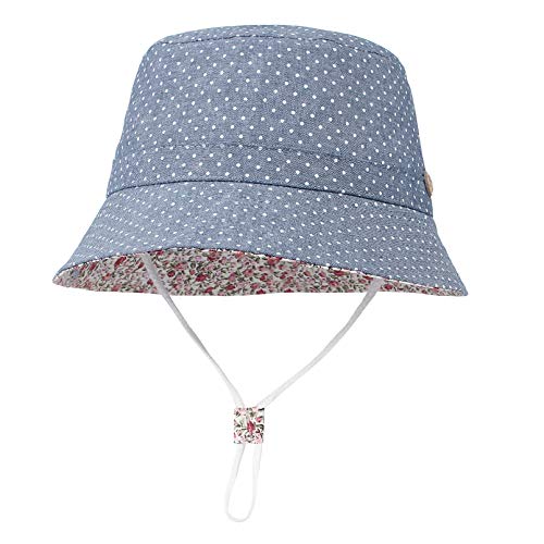 GEMVIE Niños Sombrero Pescador de Bebé Sol Protección Algódon Unisexo Gorro Ajustable Plegable Estapado Estrella Verano UV Hat Niña (Azul, 6-12meses)